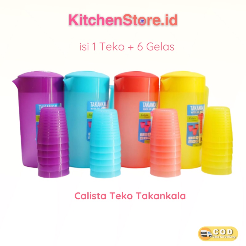 Teko Sederhana Cantik 7 Gelas 1 Teko Besar Calista TAKANKALA Teko Air Dingin Kulkas Set Meja