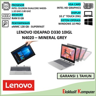 LAPTOP 2 IN 1 LENOVO IDEAPAD D330 N4020 RAM 8GB 128GB EMMC 10.1” TOUCH 2 IN 1 WIN10PRO