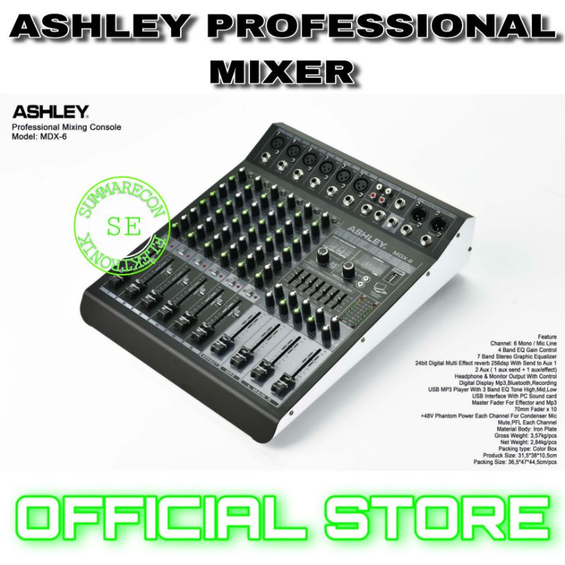 mixer audio 6 channel original ashley mdx 6 usb bluetooth recording