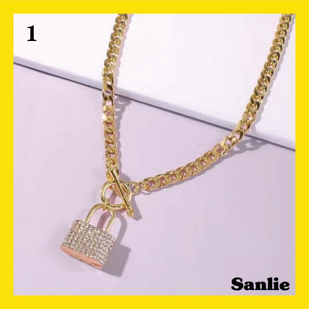 Sanlie Kalung Titanium Wanita Korea  Kalung Liontin Fashion Murah Model Gembok 1