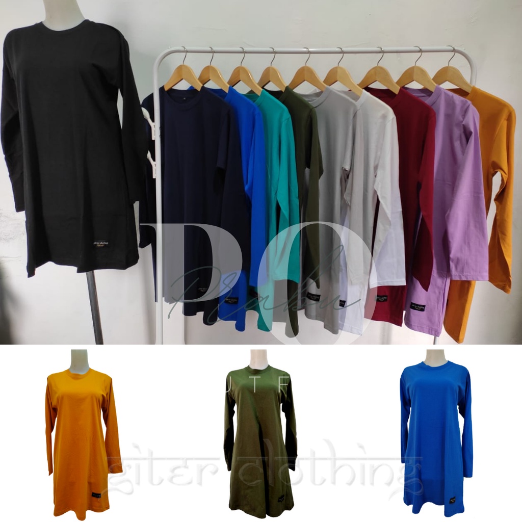 RB Prabu Outfit - Biru Benhur - Kaos Tunik Wanita Tangan Panjang Oversize Bahan Katun Combed 24'S