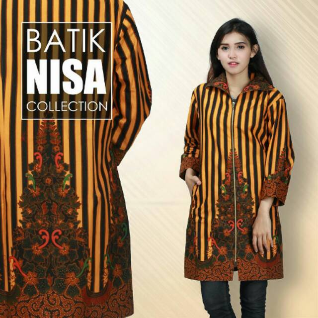 Baju Batik Blouse Tunik Atasan Wanita Lurik Resleting Katun Cap Etnik