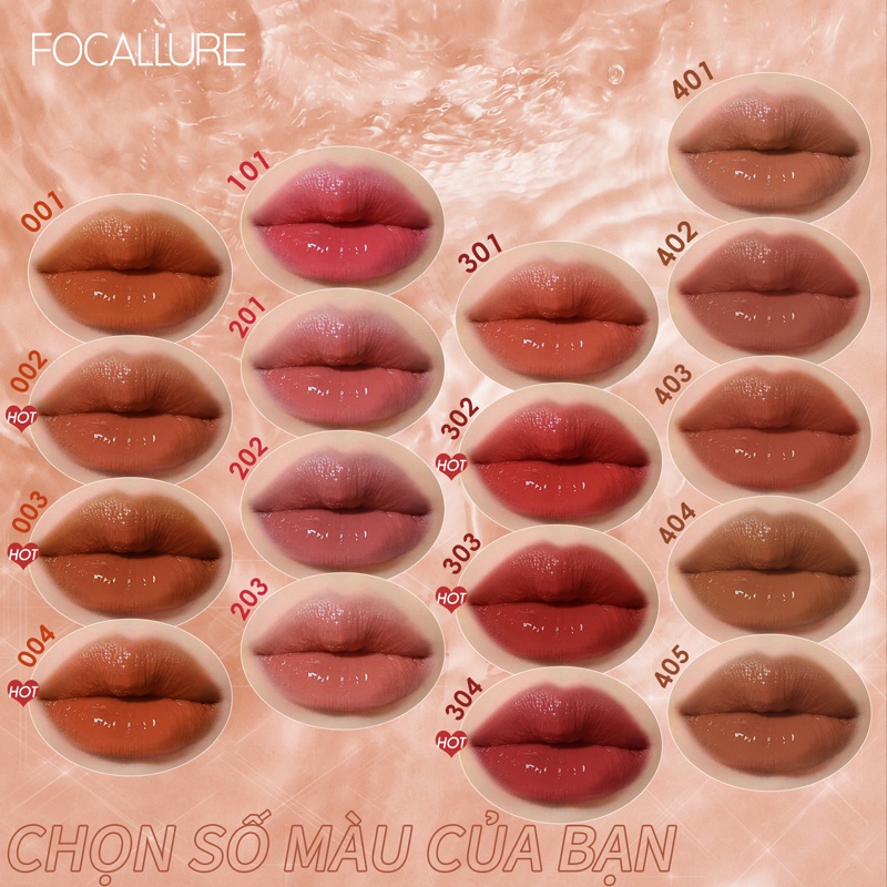 Focallure Mirror Lip Gloss Jelly Clear Dewy Lip Tint Lipstick High Pigment Long-Lasting Glossy Non-Stick Cup Soft Smooth Watery Bouncy