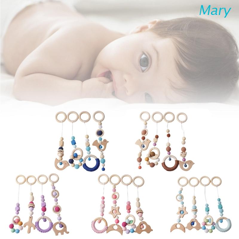 Mary 4pcs / Set Mainan Rattle Teether Ring Kayu Untuk Bayi Newborn