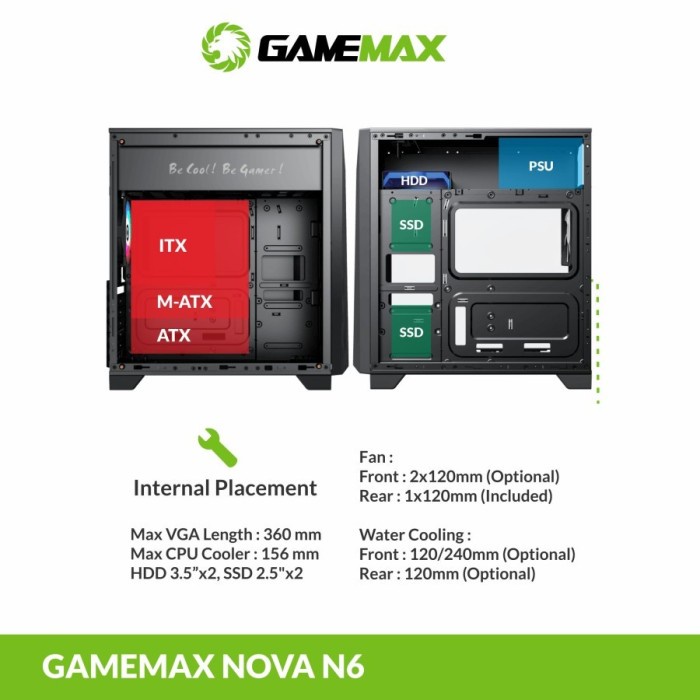 Gamemax Nova N6 Casing Komputer / PC ATX LED Strip 1Fan RGB