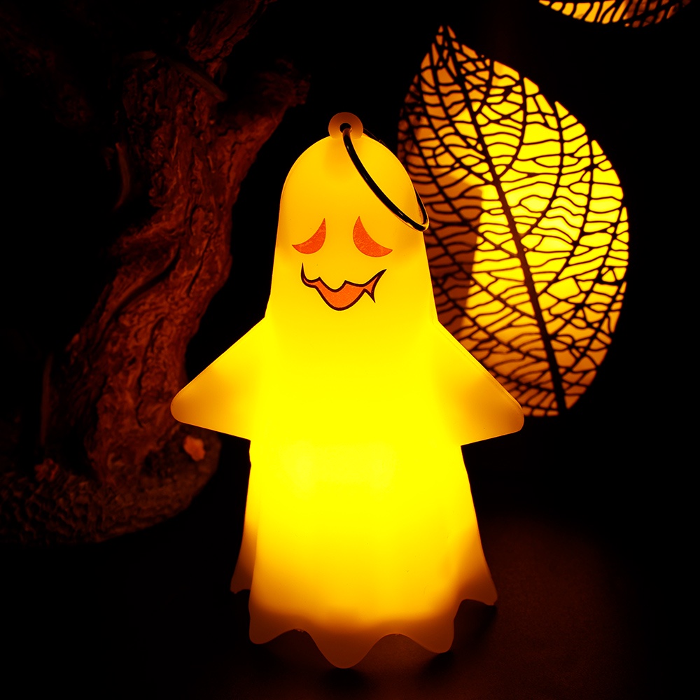 Lampu Malam Led Bentuk Hantu Warna Kuning Hangat Untuk Dekorasi Halloween