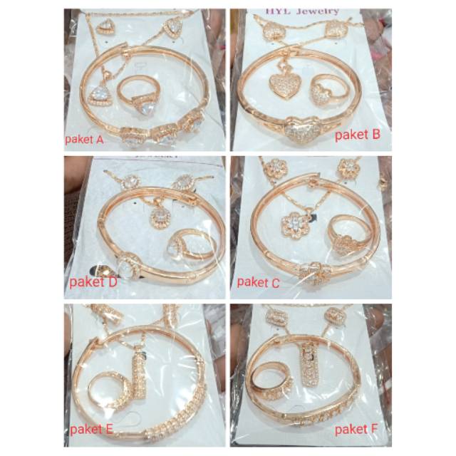 Xuping set wanita dewasa (kalung+gelang+anting+cincin) lapis emas dgn mata zircon