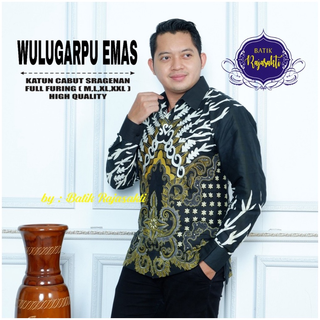 WULUGARPU EMAS RAJASAKTI KEMEJA BATIK SOLO PRIA LENGAN PANJANG LAPIS FURING ATASAN BATIK PREMIUM MODERN KATUN HALUS BAHUWIRYA  BANAMITRA BANAMITRA PUTIH BANGSAWAN BAYU PUTRA BERLIAN BIRU BHARATAYUDA BIMASENA BIRENDRA BIRU INDAH BRAHMAKERTA BRAHMAKERTA