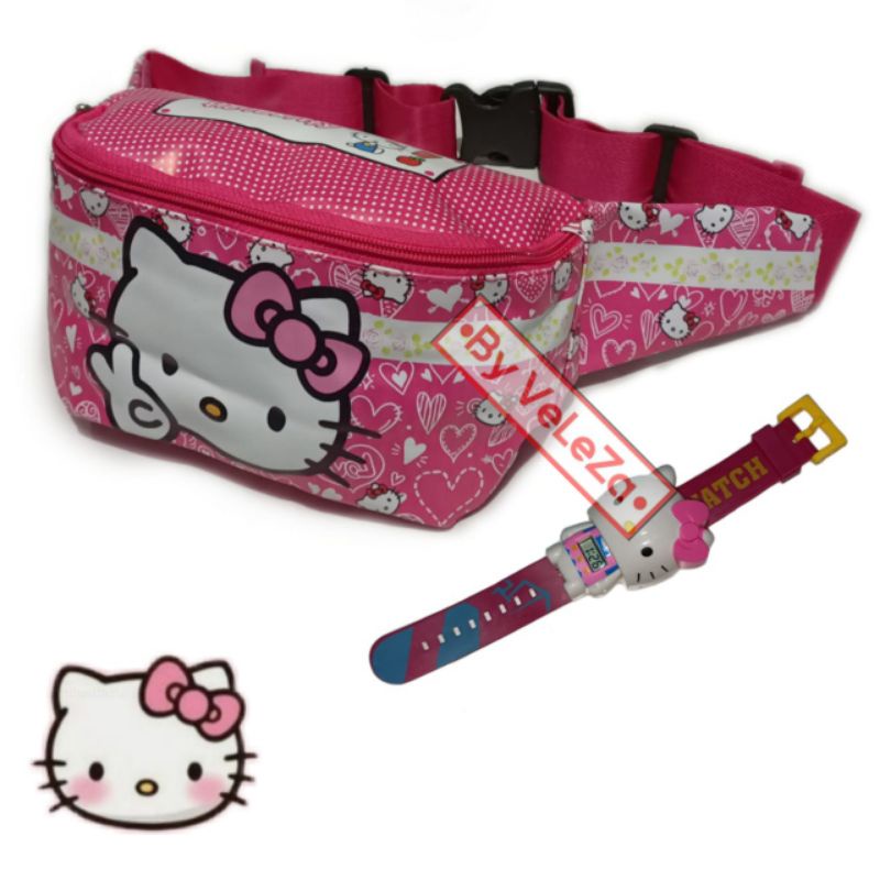 Waistbag anak karakter Minnie Mickey mouse hello Kitty 2in1 - tas + jam tangan - tas anak