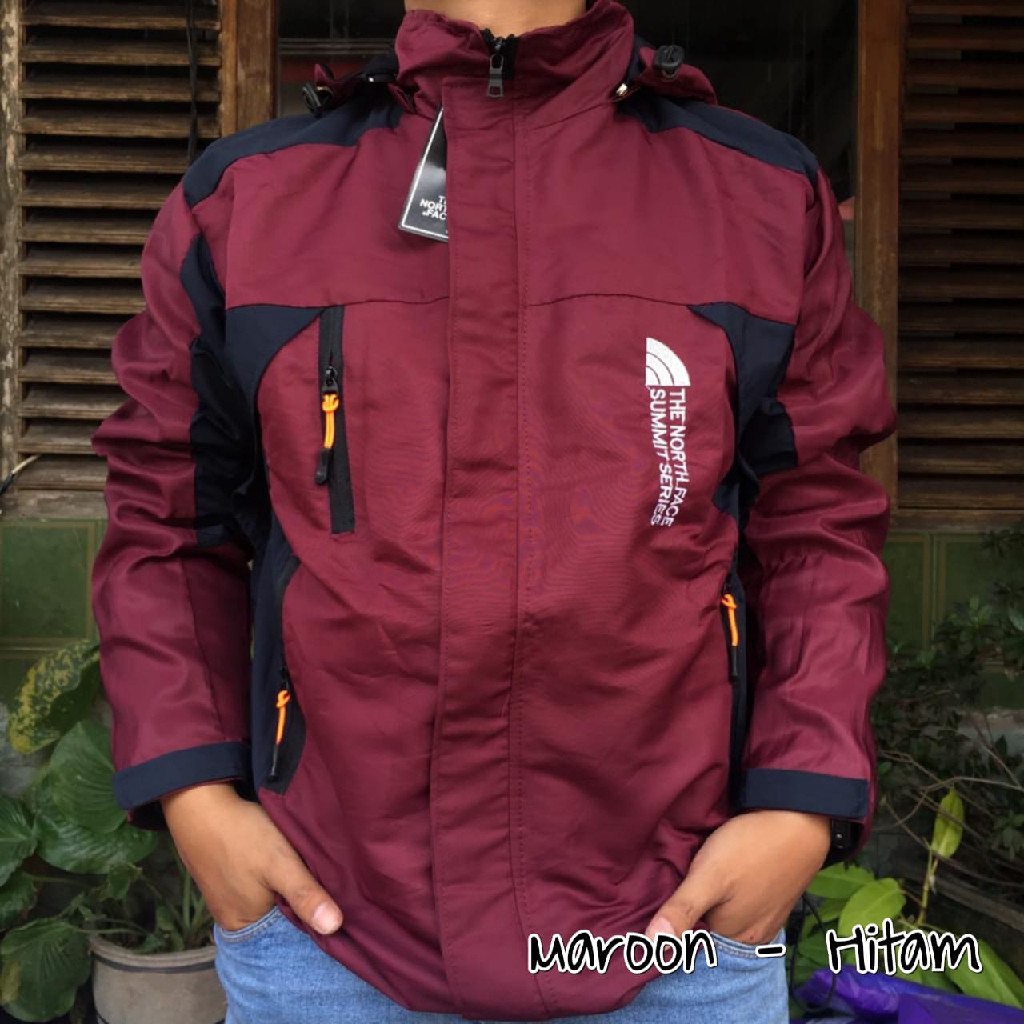 (BISA COD) Jaket Summit Jaket Muncak Jaket Outdoor Murah Jaket Gunung Jaket Waterproof Anti Air-TNF MAROON HITAM