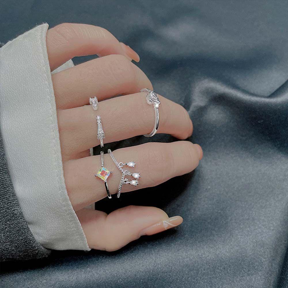 Mxbeauty Wanita Pembukaan Cincin Drop Rumbai Adjustable Perak Hadiah Gadis Jari Perhiasan Aksesoris Pesta V Bentuk Rings