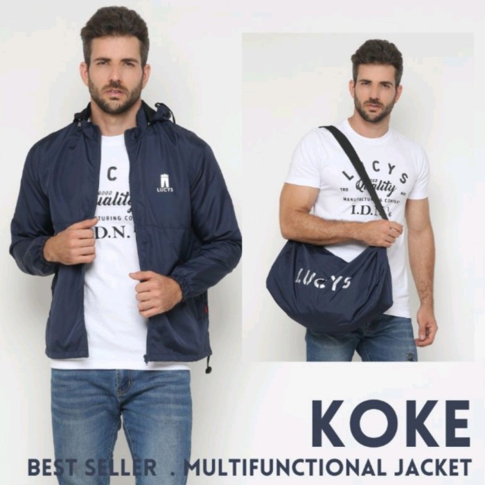 TAS PRIA JAKET BISA MENJADI TAS MULTIFUNGSI LUCYS KOKE UNIK PRIA PRAKTIS SIMPLE - Biru Dongker, M or