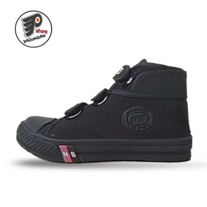 New Basket - Sepatu Sekolah Anak Pria Wanita Boot atau tinggi Model hitam putih dan hitam polosTempel Tiga Size 28 - 38