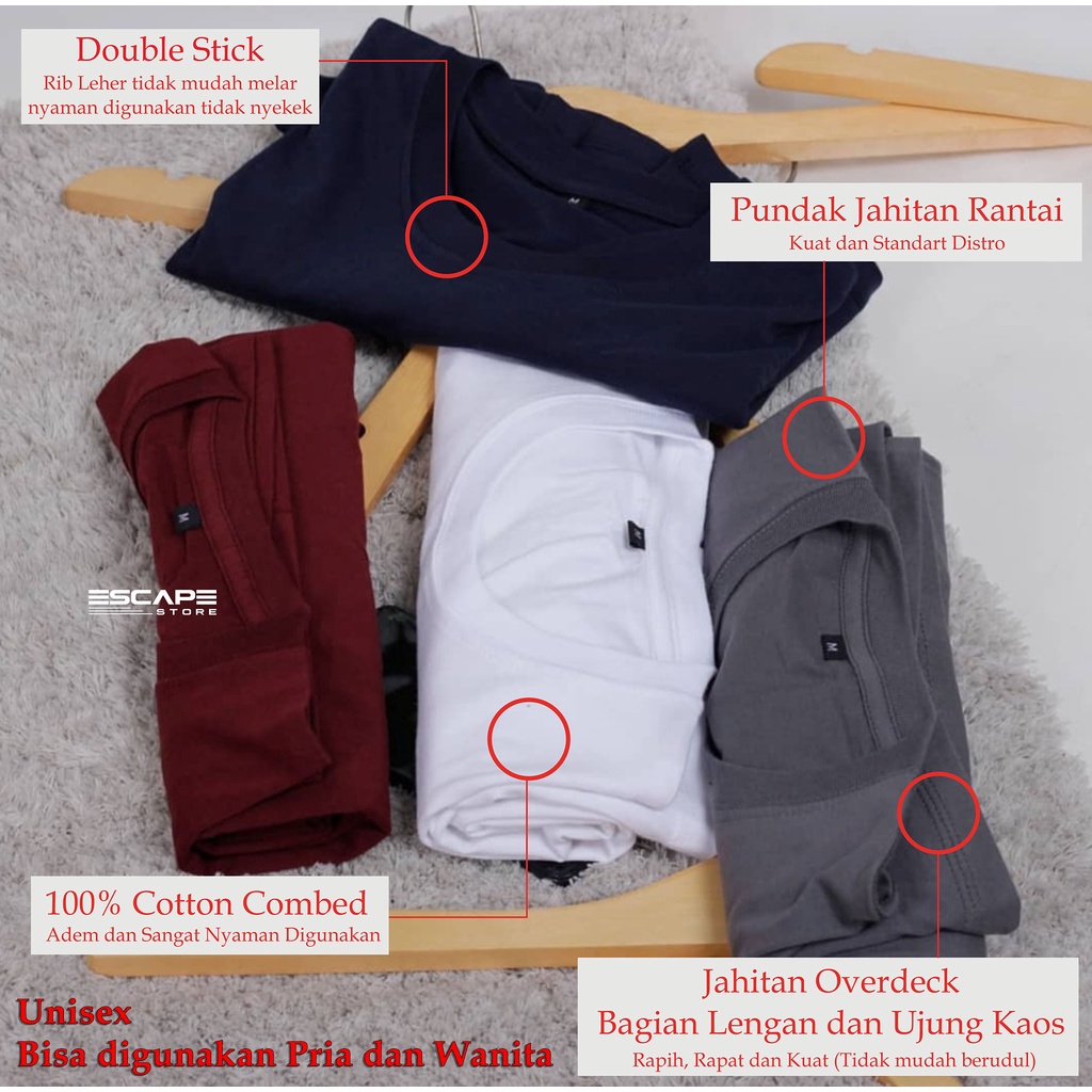 XXL - Kaos Lengan Panjang Big Size Jumbo Polos Longsleeve Bahan Cotton Combed Adem Tidak Nerawang