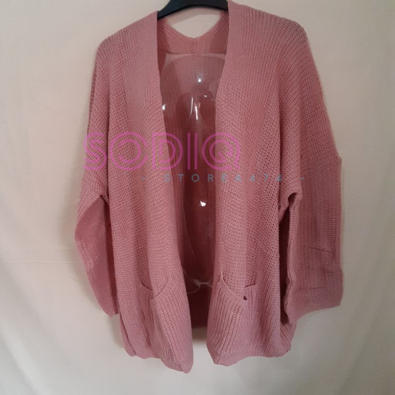 Cardigan Oversized Cardi Outer LOOCY PREMIUM Rajut Tebal Cardy Oversize Lavella Wanita-Dusty pink