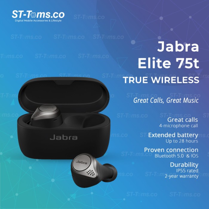 Jabra Elite 75T / Elite 75 T True Wireless Earphones Bluetooth - Titanium Black