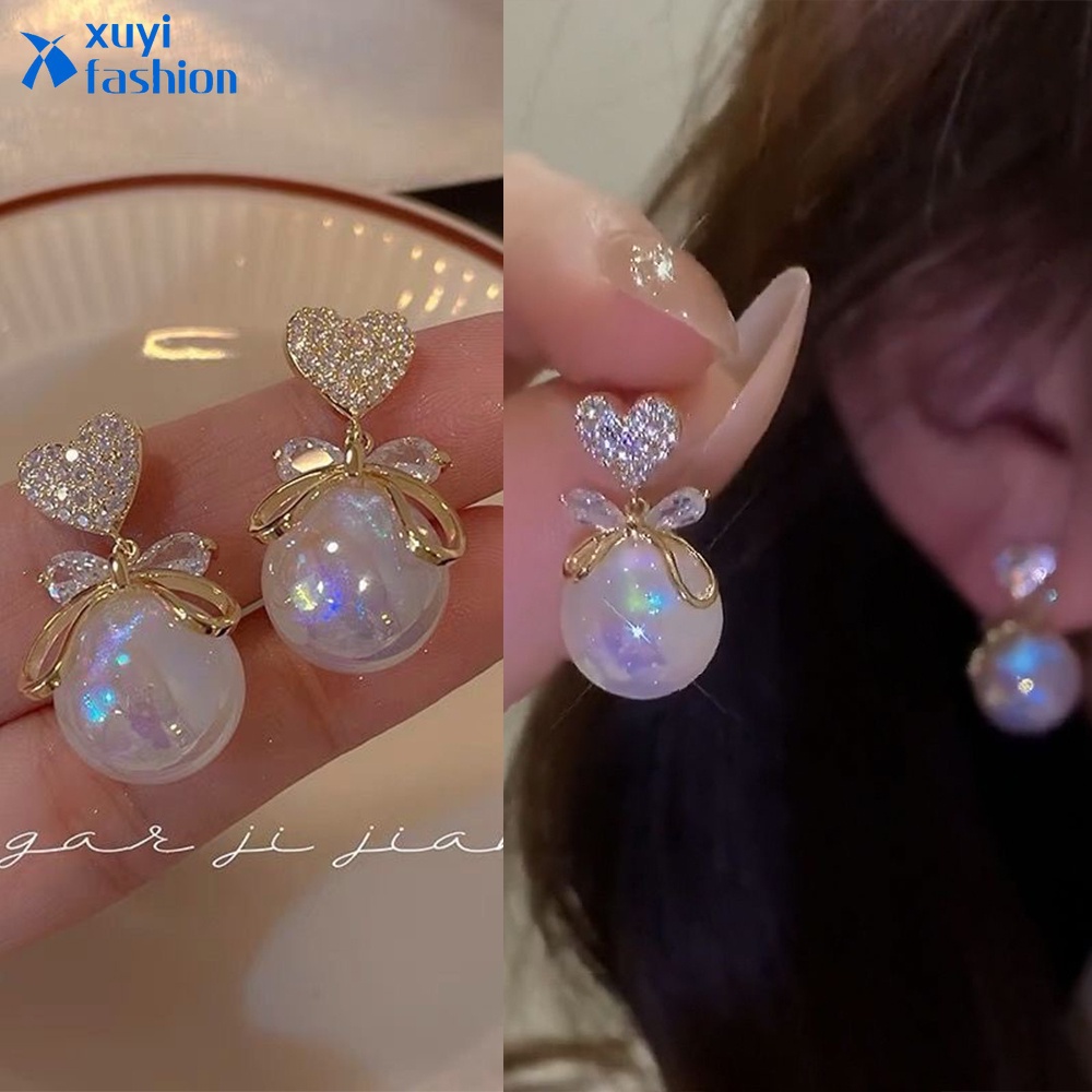 Anting Tusuk Gantung Desain Hati Hias Kristalmutiara Gaya Putri Duyung Untuk Wanita