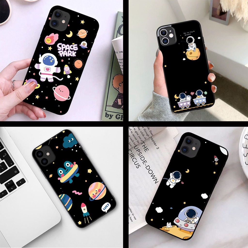 softcase black motif astronot cute oppo neo 9 a37 a3s a5s a7 a1k a11k a12 f9 a5 2020 a9 2020 a91 a52