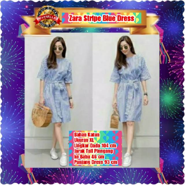 SARA STRIPE BLUE DRESS / BAHAN KATUN LD 104 PJ 93  TERMURAH