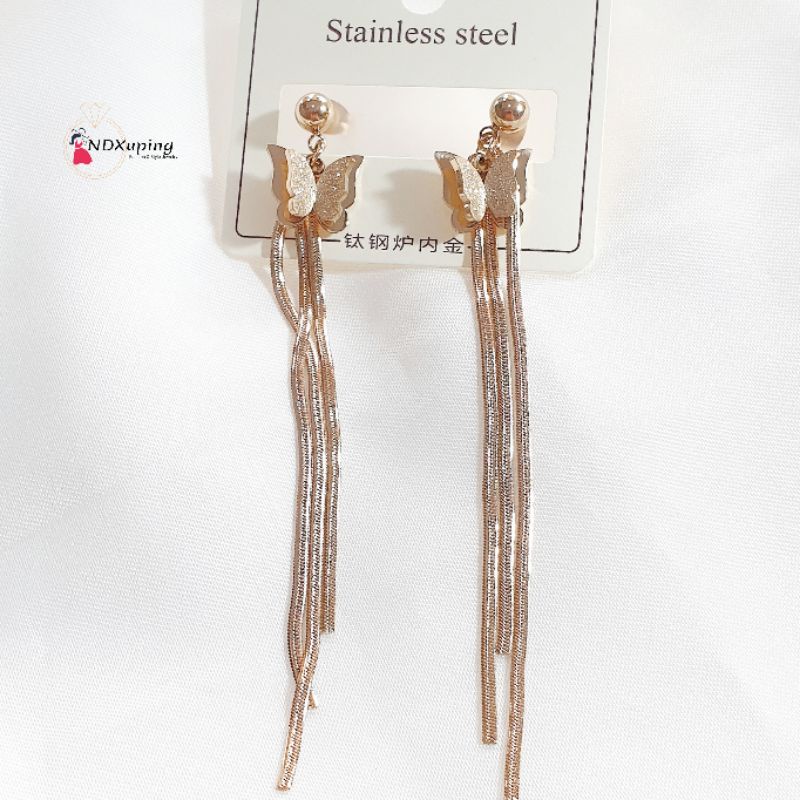 Anting Tusuk Rosegold Kupu Juntai N17012203