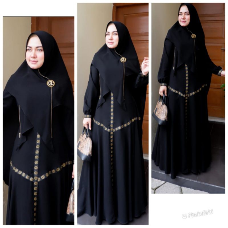 gamis syari jawharah hitam polos cantik keren haji umroh umrah premium butik branded original u2c