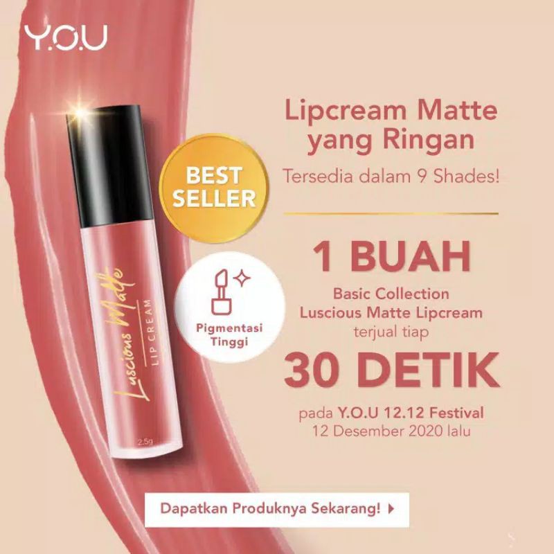 Kosmetik You Basic Collection Luscious Matte Lip Cream (All Day Matte Finish/Smooth &amp; Lightweight)