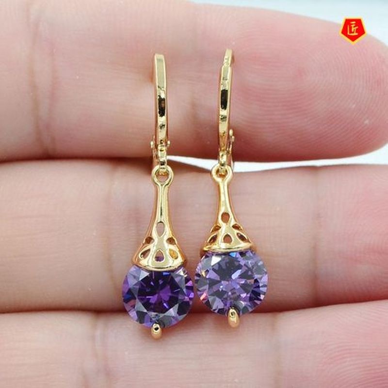 [Ready Stock]Elegant Graceful 18K Gold Inlaid Colorful Topaz Earrings