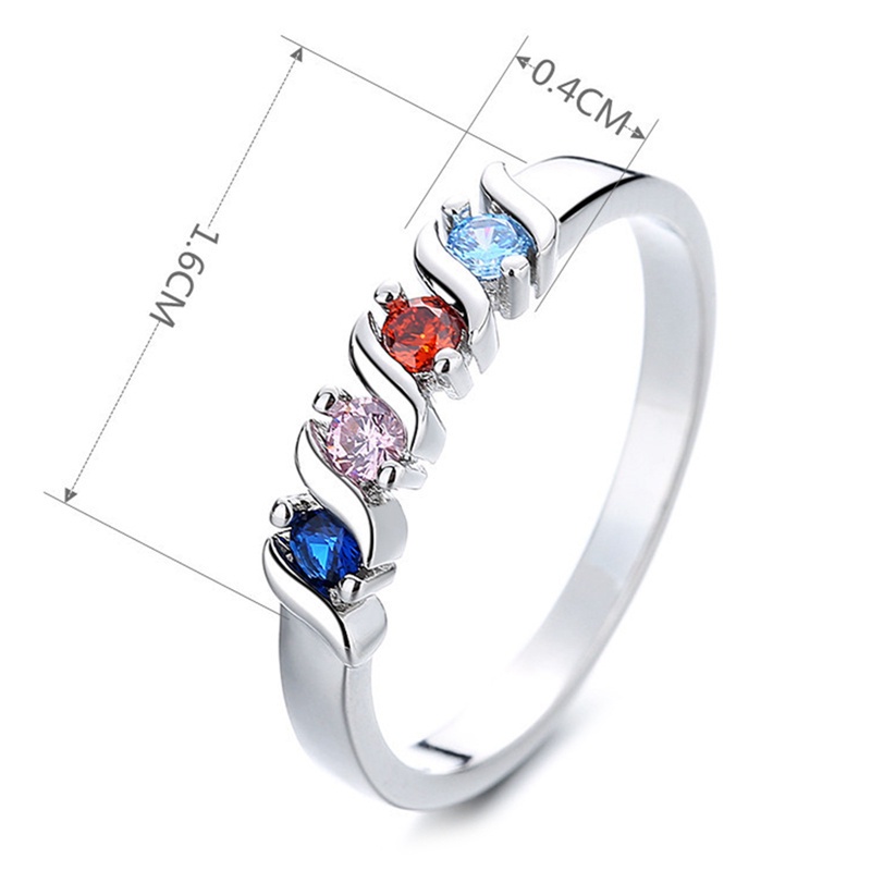 Fancyqube Cincin Sterling Silver S925 Hias Berlian Zirkon Biru Hijau Satu Baris Ukuran 6 7 8 Untuk Wanita
