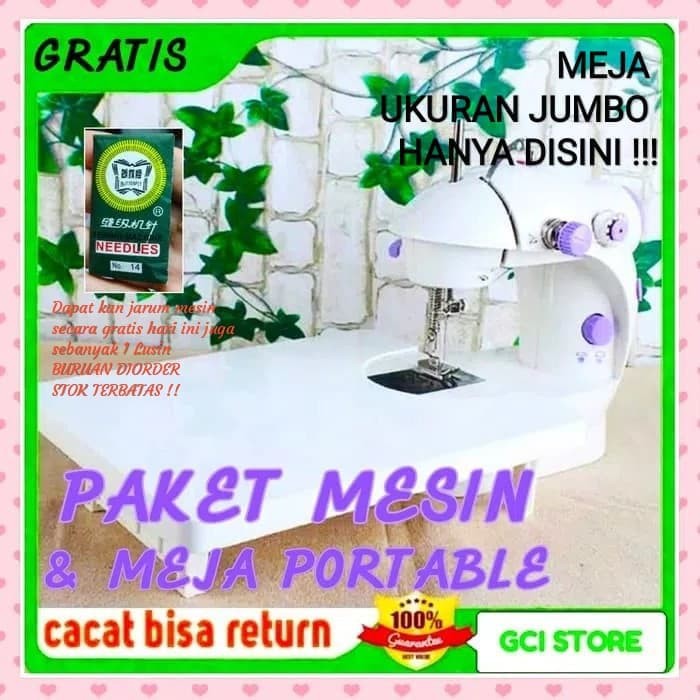 PAKET MESIN JAHIT MINI PORTABLE LENGKAP DENGAN MEJA JUMBO - Putih