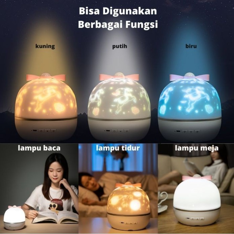 Lampu Proyektor Malam Langit Berbintang dan Bulan Bluetooth Speaker Musik Box Lampu Tidur Lampu Hias