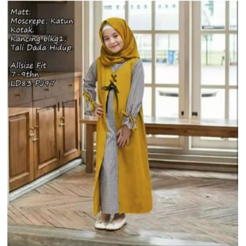 Baju Setelan Anak Muslimah Terbaru 2021 Model Kekinian Set Gamis Anak Pesta Bahan Moscrepe Usia 6-8