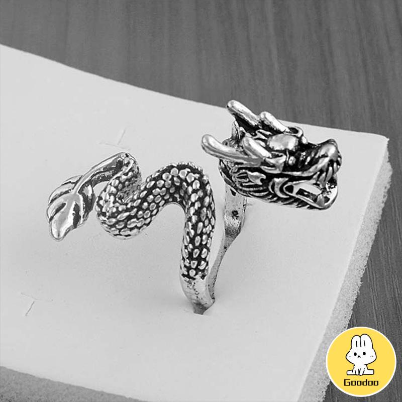 Cincin Tunggal Desain Hewan Naga National Gaya Retro -Doo