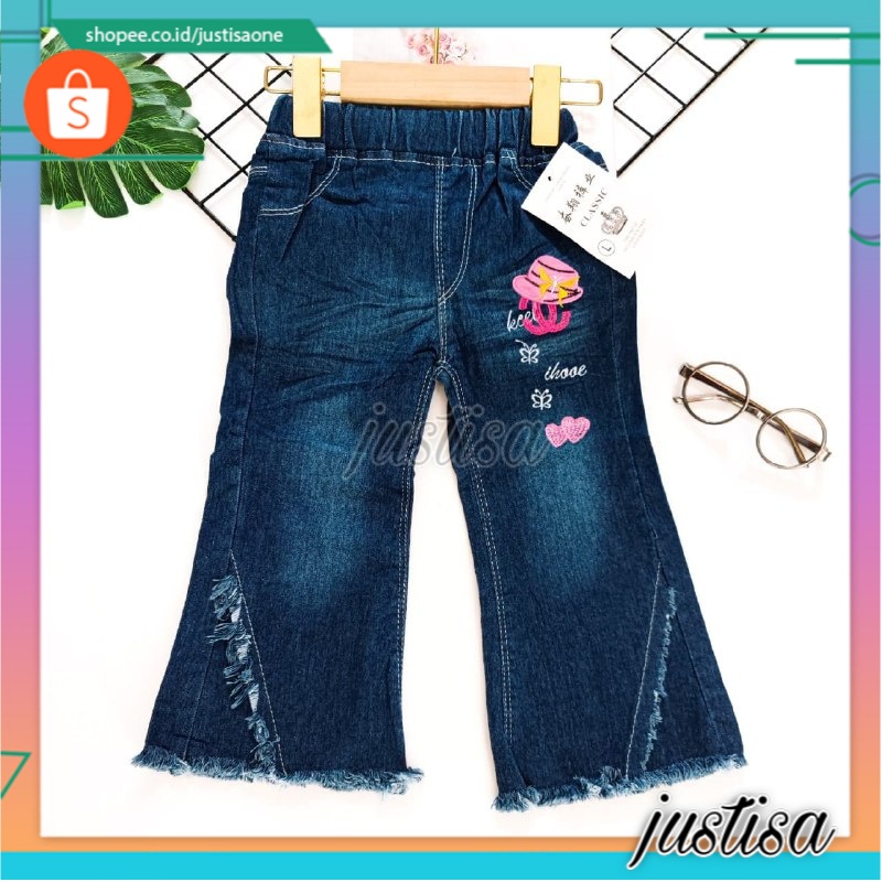 Promo !! Celana anak cewek / celana jeans cutbray in love ukuran 1bulan-3tahun (navy) / Celana anak import