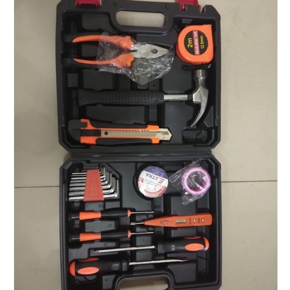 TOOL SET BOX HITAM DOZIRO ISI 12PCS/ TOOL KIT SET 12 PCS / TOOLKIT SET PERKAKAS TANGAN DOZIRO/ PERKAKAS TUKANG SET/ BAHAN BANGUNAN/ HAND TOOL KIT SET