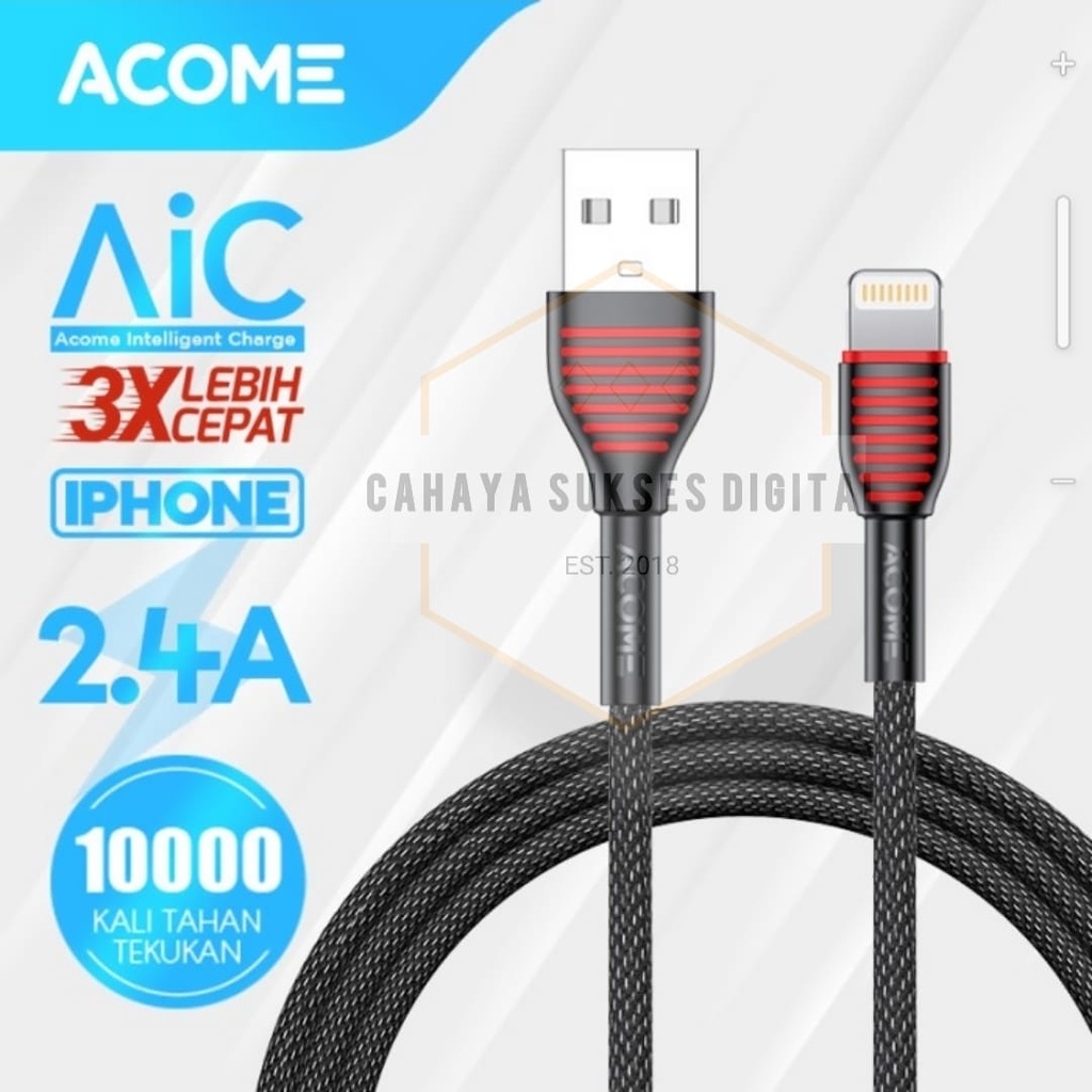 Kabel Data Acome ASL-010 2.4A Iphone Fast Charging