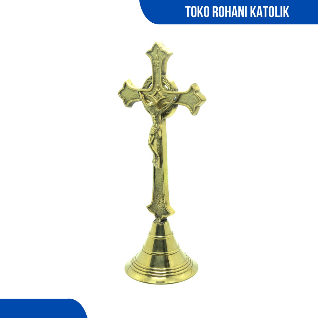 SALIB ALTAR KATOLIK 29-32 CM / SALIB MEJA / SALIB DUDUK KUNINGAN / SALIB KATOLIK  / SALIB LOGAM / SALIB PATUNG YESUS