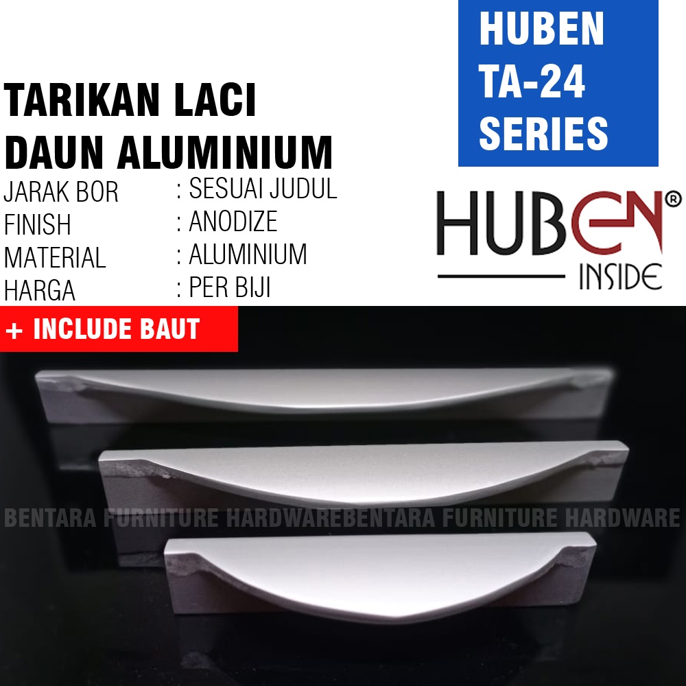 HUBEN TA-24 96 MM - TARIKAN LACI TARIKAN DAUN PINTU KABINET LEMARI MEJA DRAWER HANDLE ALUMINIUM ANODIZE