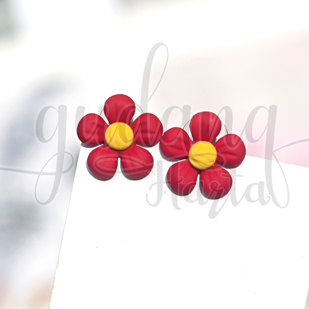 Anting Stud Wanita Red Flower Earrings Bunga Merah Unik GH 203815