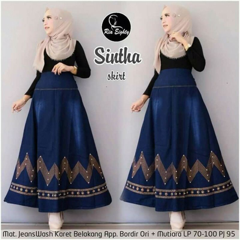 Rok Sintha Skirt_Matt Jeans Wash Karet Belakang Bordir Asli