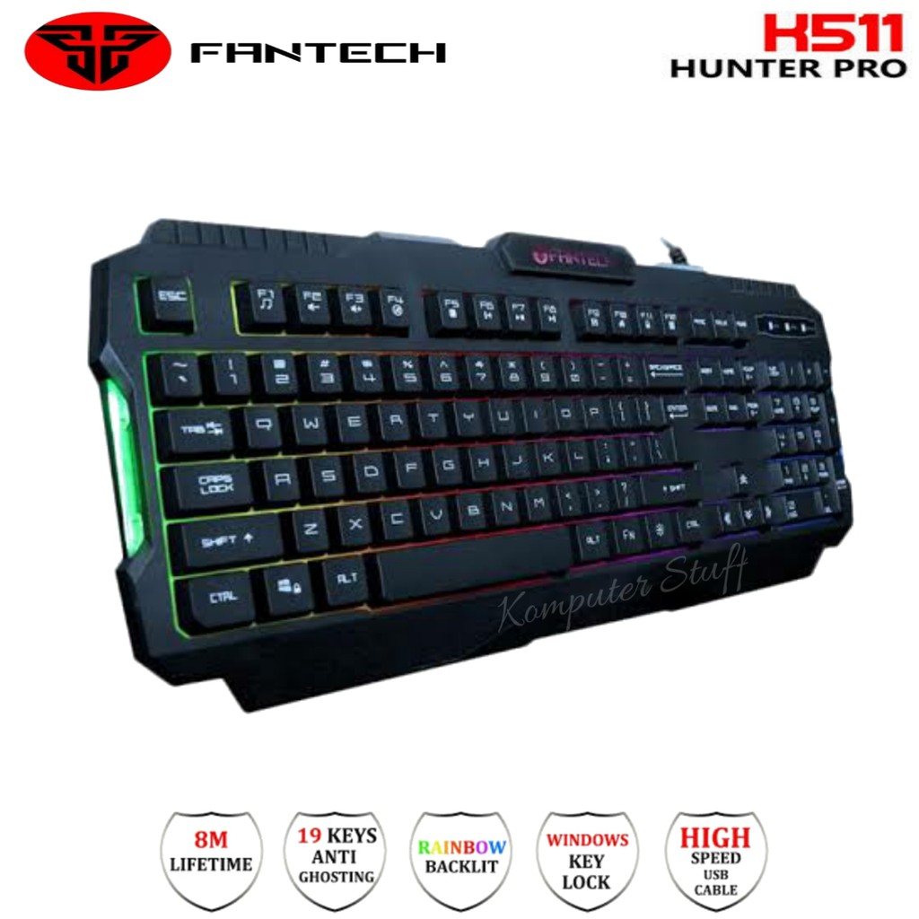 FANTECH HUNTER PRO K511 RGB Keyboard Gaming Wired LED Backlit Kombinasi 3 Warna Pelangi