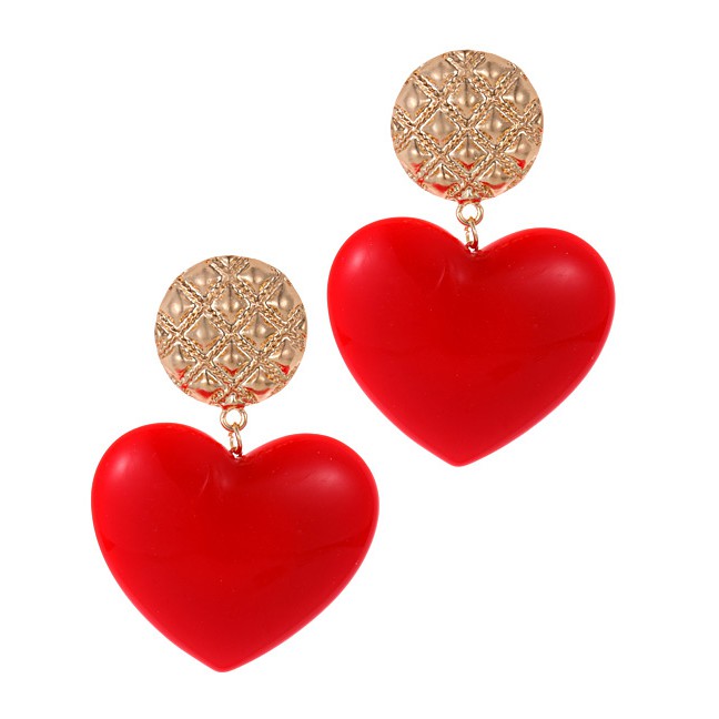 LRC Anting Tusuk Fashion Heart Shape Decorated Earrings