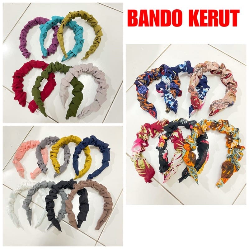 Bando Kerut Wanita Gaya Korea Aksesoris Fashion/ Bandana Scrunchie Korea Aneka Warna Import