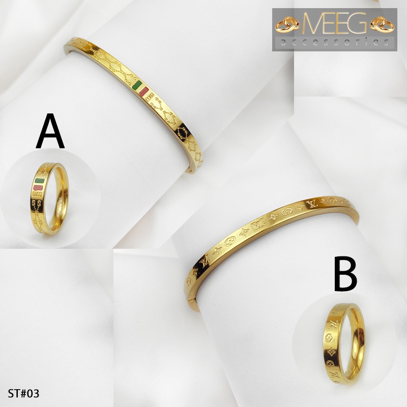 Meeg Acc - Set Perhiasan Titanium Gelang Cincin Set Aksesoris Fashion Wanita Anti Karat Tidak Luntur