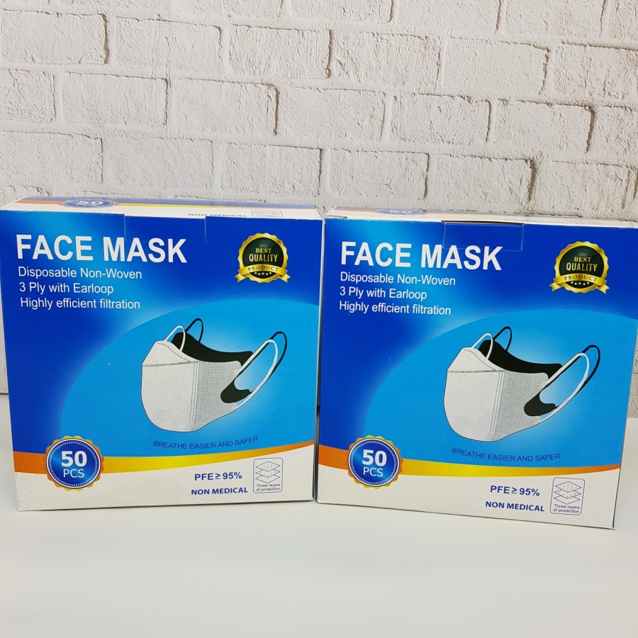 ENZ ® Masker Duckbil FACEMASK 3Ply isi 50Pcs Putih Hitam Duckbill Earloop Mask Kemenkes 1027