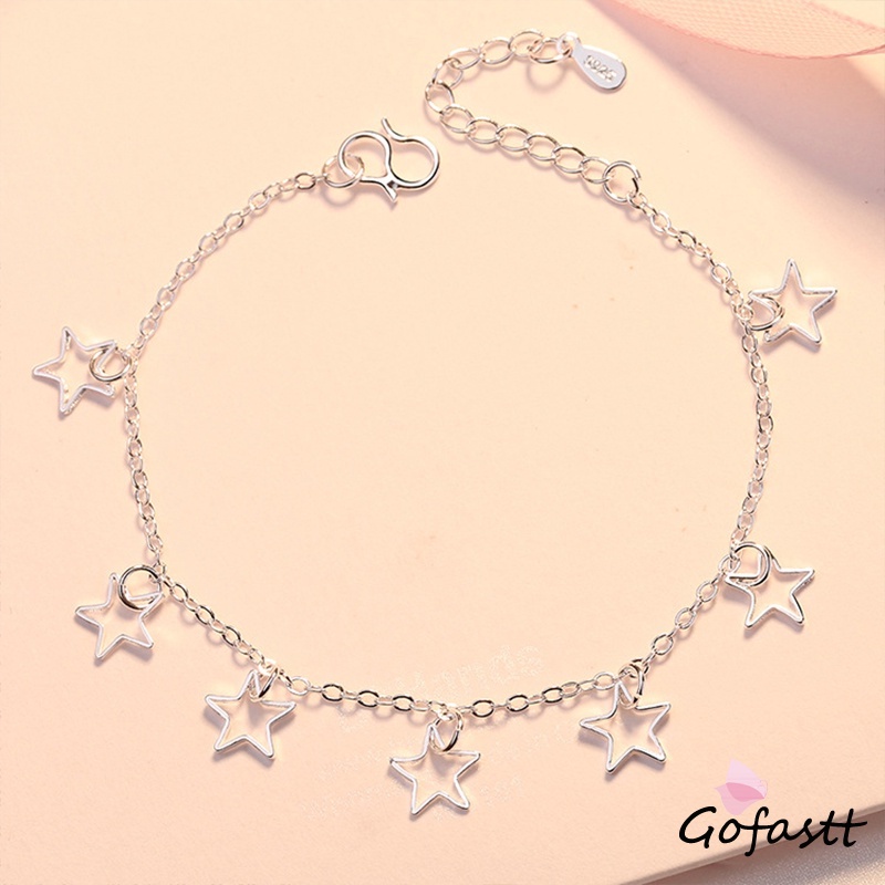 925 Perak Berbentuk Hati Rantai Gelang Bunga Bintang Liontin Korea Fashion Gelang Wanita Hadiah Ulang Tahun G-5