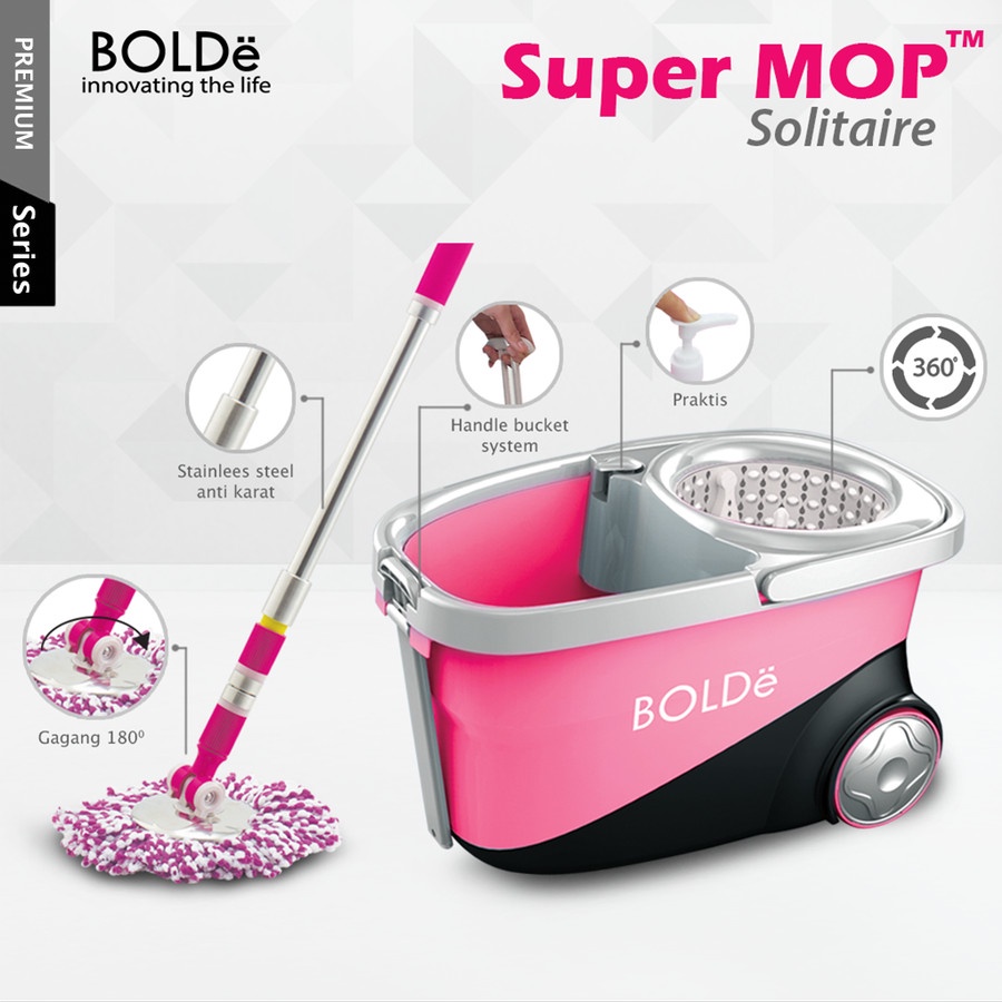 Alat Pel Lantai BOLDe Super Mop Solitare Roda Pengering Stainless Steel