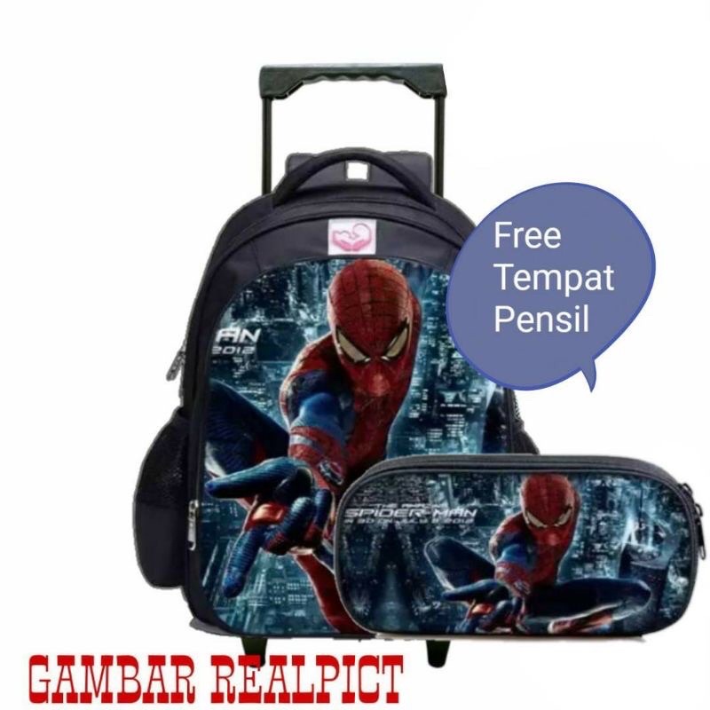 Ransel dorong backpack roda tas troly anak laki-laki pake roda karakter