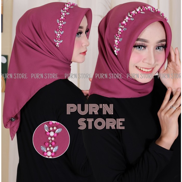 (READY) HIJAB SEGI EMPAT BELLA SQUARE PAYET MUTIARA CANTIK - UNGU TARO