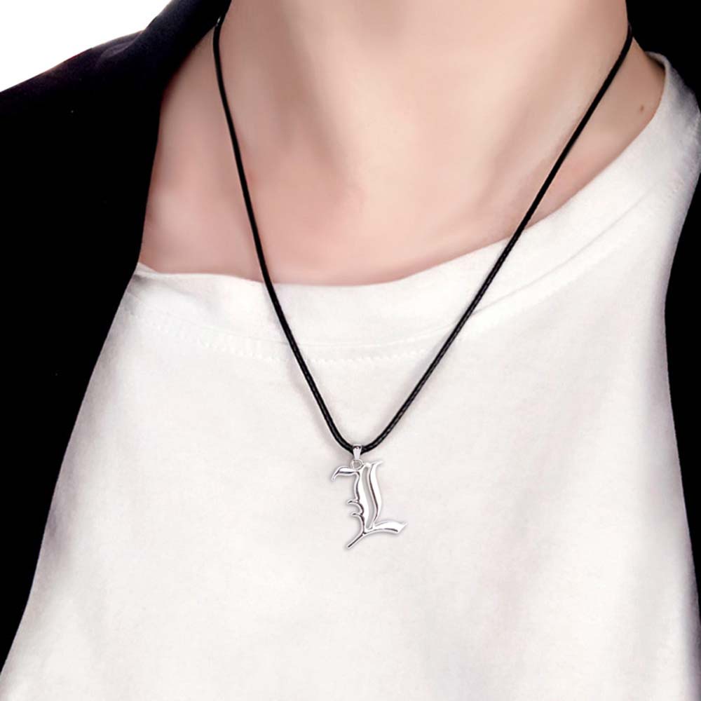 Needway  Classic Death Note Pendant Hip Hop Stainless Steel Double L Necklace Women Anime Punk Fashion European And American Necklace for Men Jewelry Accessories