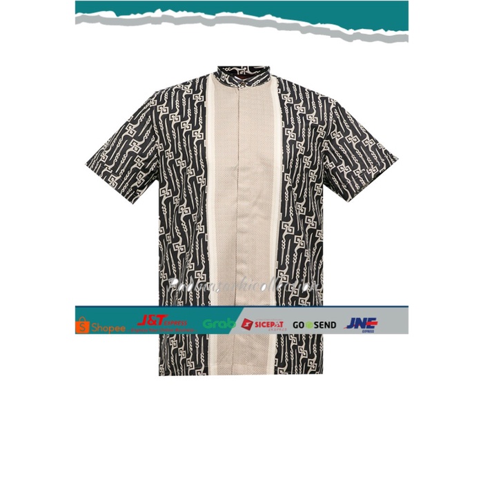 ✨ BISA COD ✨ MANZONE Kemeja Batik Koko Pria Lengan Pendek Modern Fit Lasmana-Black - M